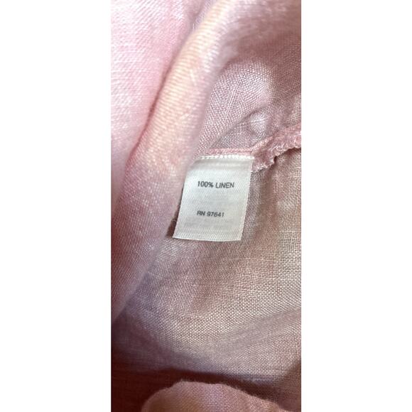JJill Love Linen Sz L Pink LS button Short Curved Hem corners reinforced - Picture 5 of 9